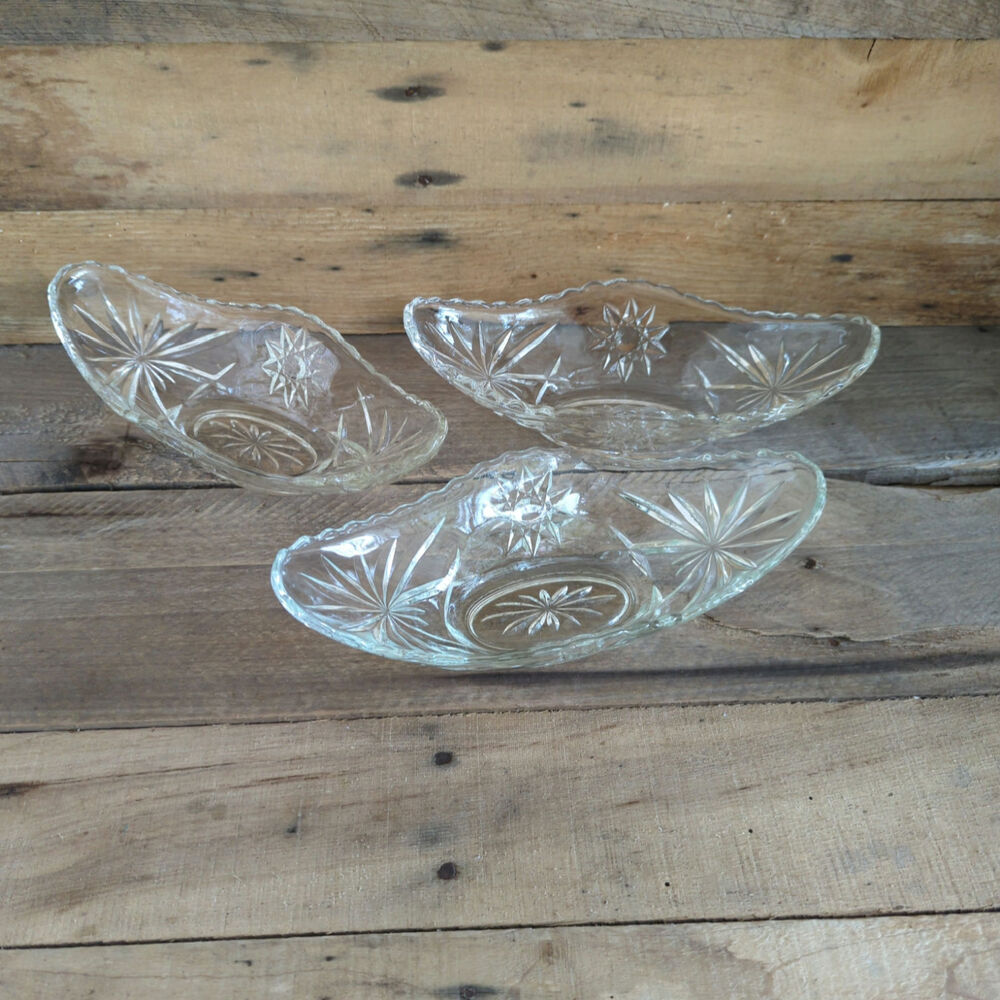 Vintage 1960 Prescut Clear by Anchor Hocking Small Boat Set of Three
